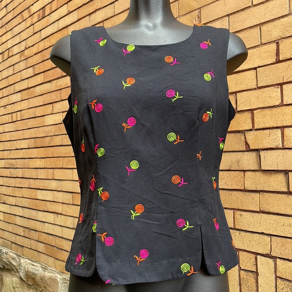 Vintage 90’s Jason Matthews neon floral Embroidered sleeveless top Size 8